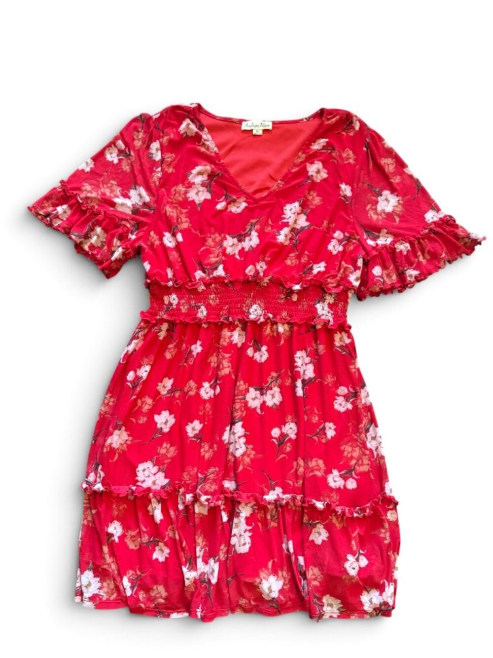 Indigo Rose Plus Floral Ruffle Dress Petite Large Red Smocked Waist Romantic